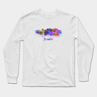 Denver skyline in watercolor Long Sleeve T-Shirt